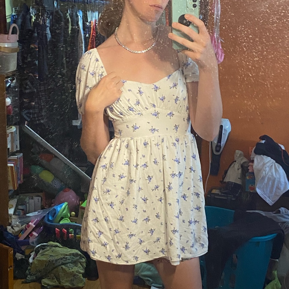 UNWORN FOREVER 21 FLORAL ROMANTIC PUFF SLEEVE SUMMER SUN DRESS